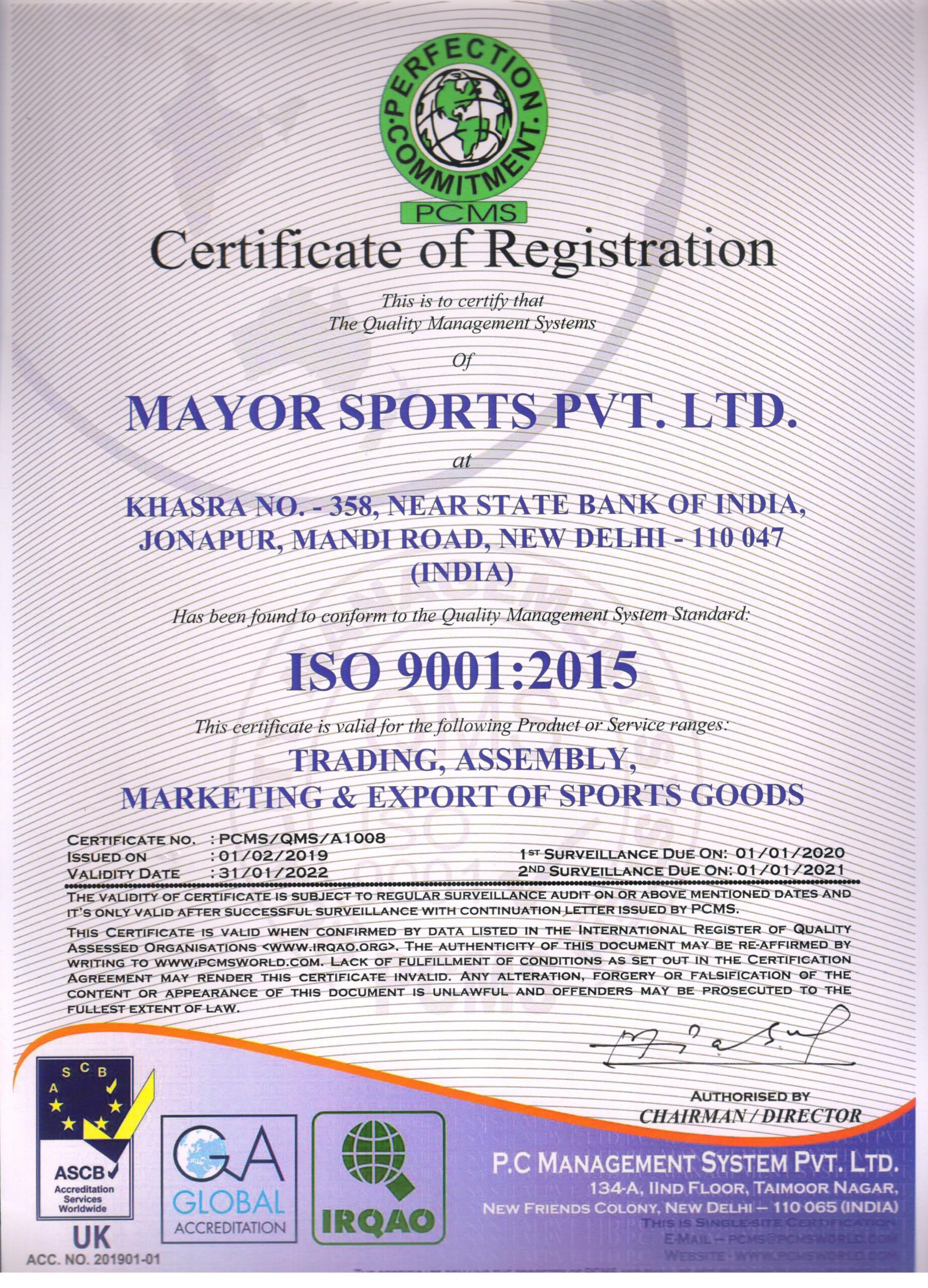 Certifications Mayor Sports